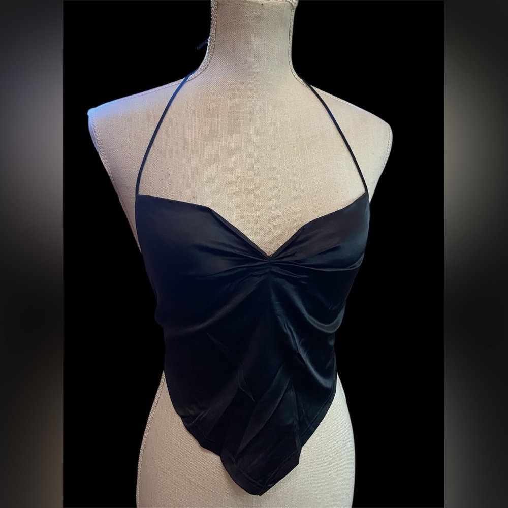 New , Black Satin Halter Top